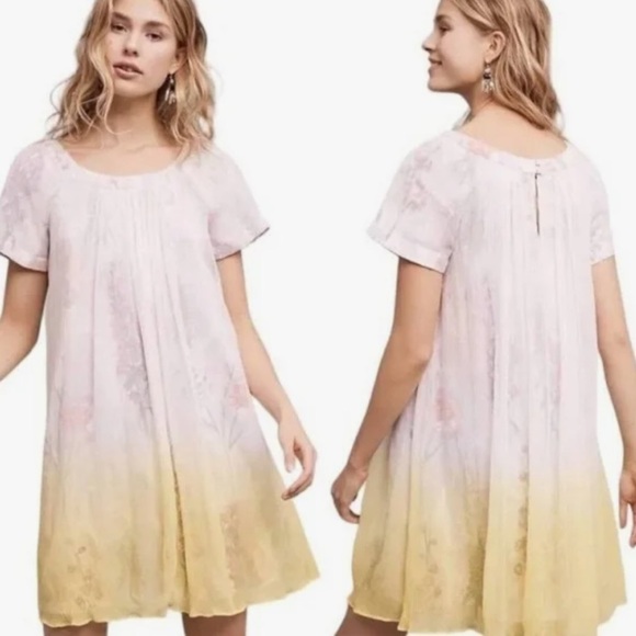 ANTHROPOLOGIE HD IN PARIS Dipped Chroma Swing Dress Floral Yellow size 0 - Picture 3 of 11